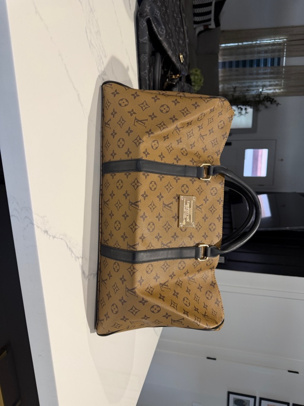 Designer Monogram Tote Bag in Brown